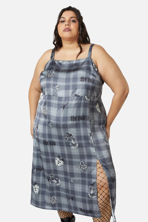 Dangerfield - Curve Love Her Printed Satin Split Dress - grey