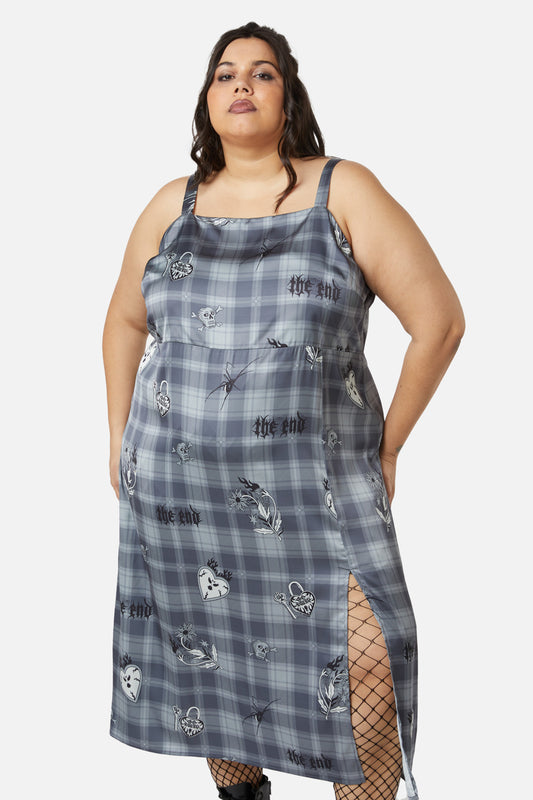 Dangerfield - Curve Love Her Printed Satin Split Dress - grey