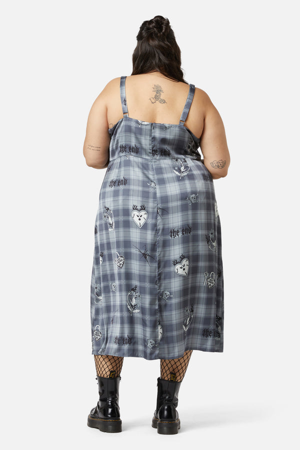 Dangerfield - Curve Love Her Printed Satin Split Dress - grey