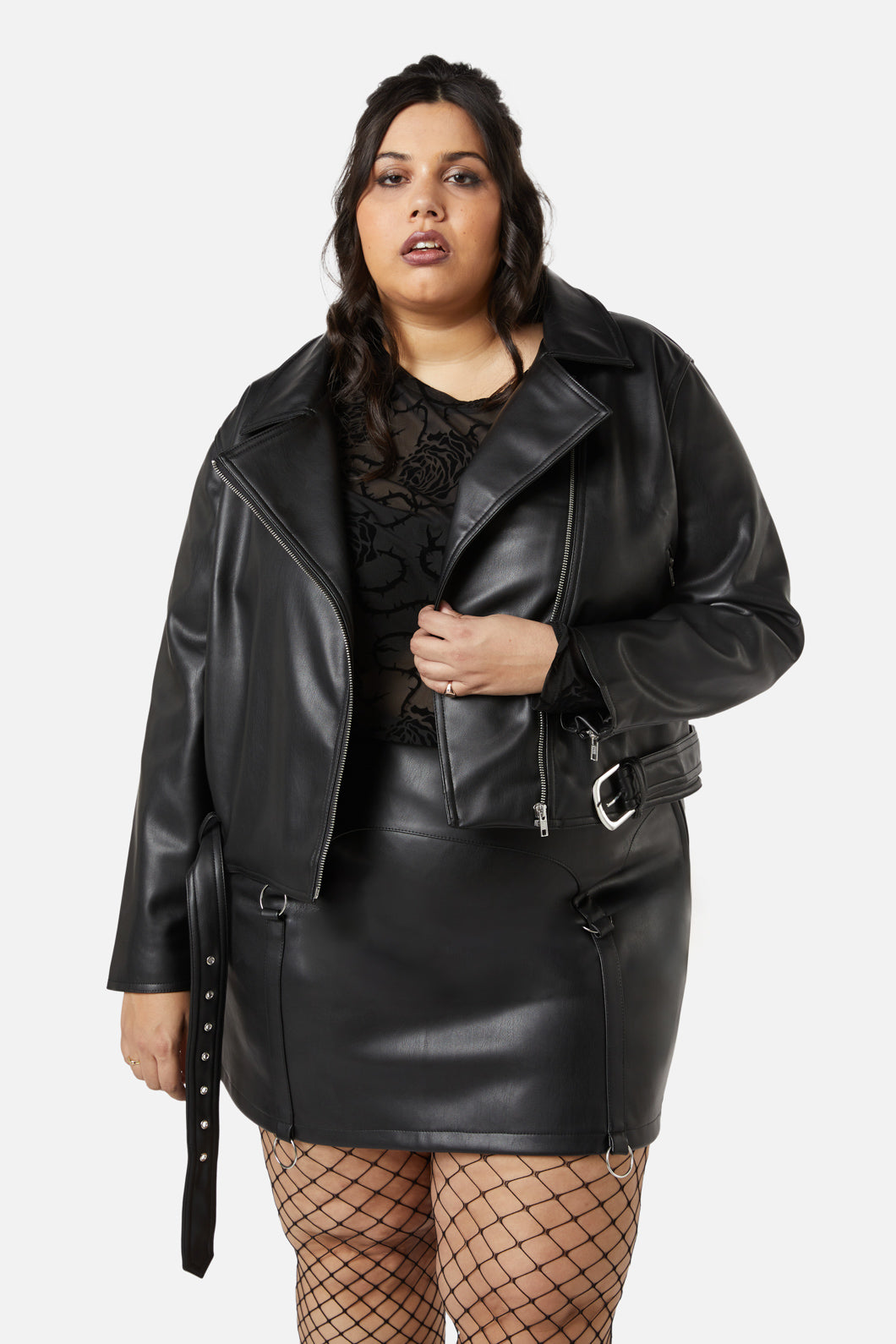 Plus size shop pu jacket