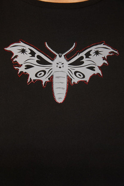 Dangerfield - Curve Diamante Butterfly Zipper Tee - black