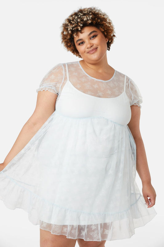 Dangerfield - Curve Butterflies On The Wall Mesh Dress - blue