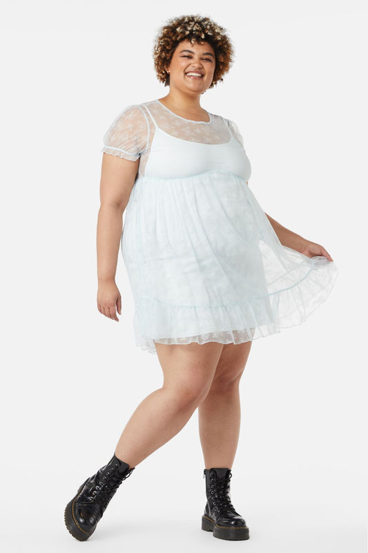 Dangerfield - Curve Butterflies On The Wall Mesh Dress - blue