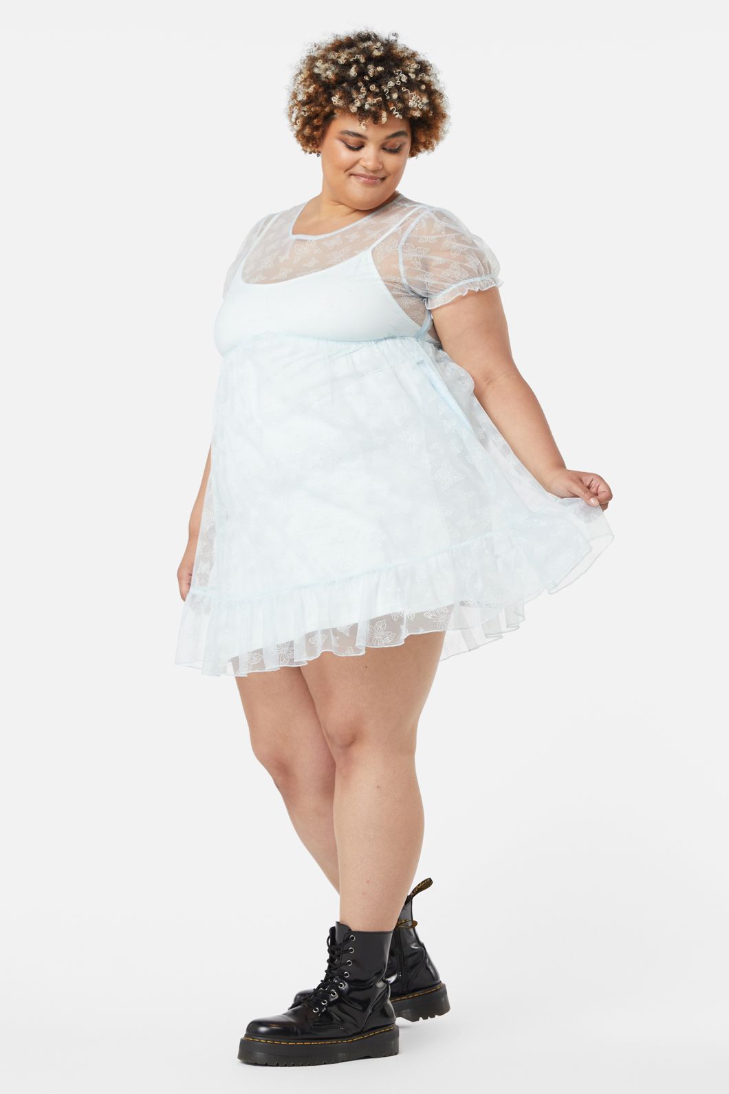 Dangerfield - Curve Butterflies On The Wall Mesh Dress - blue