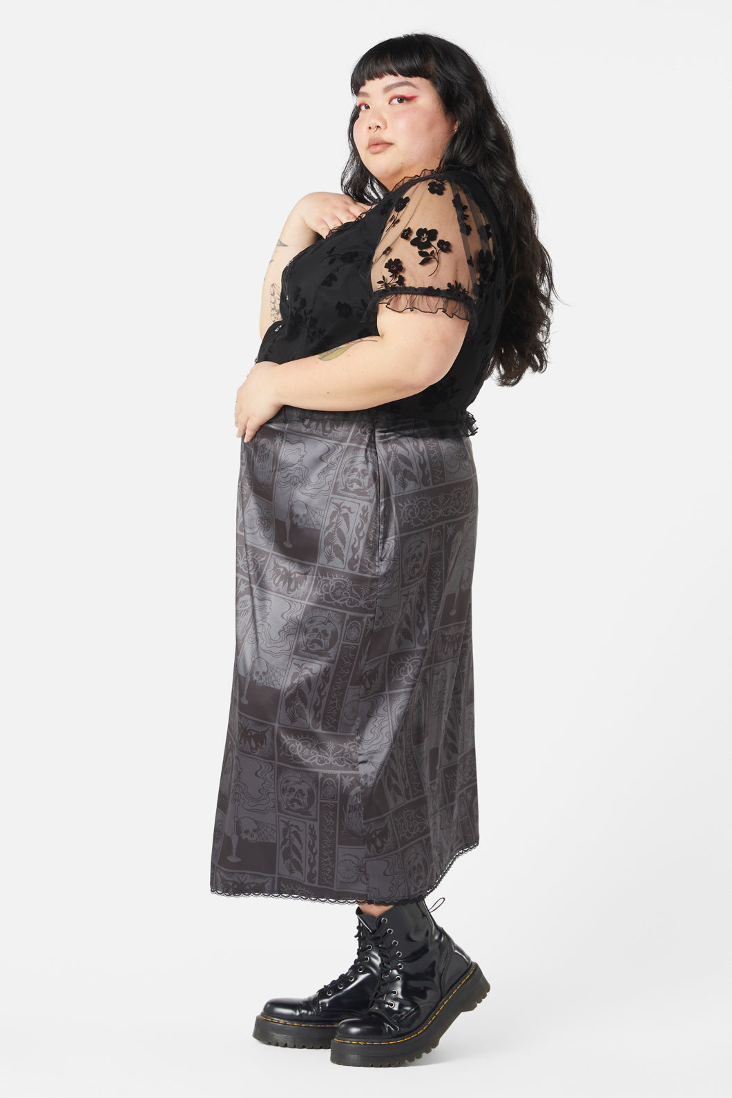 Dangerfield - Curve Ruined Mansion Satin Brocade Skirt - black