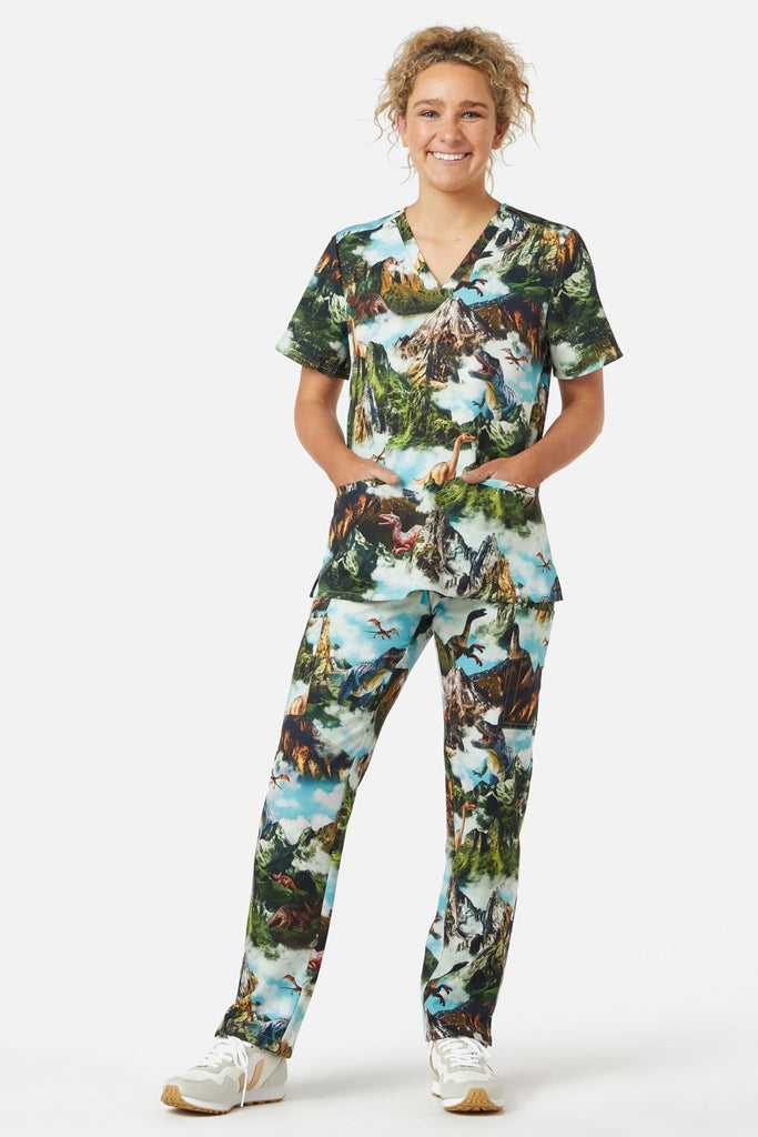 Dino Scene Scrub Set Patterned Medical Grade Scrub Set Dangerfield