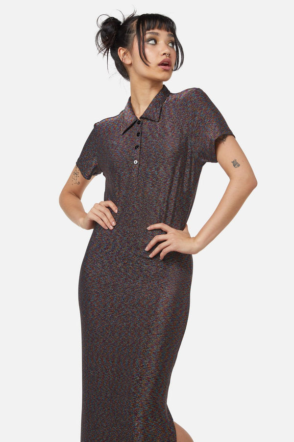 Dangerfield - Glitter Mesh Midi Dress - rainbow-black