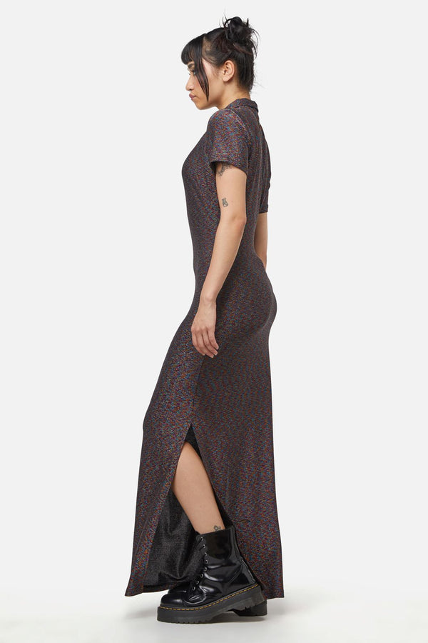 Dangerfield - Glitter Mesh Midi Dress - rainbow-black