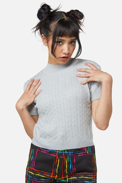 Dangerfield - Cable Knit Mock Neck Top - blue