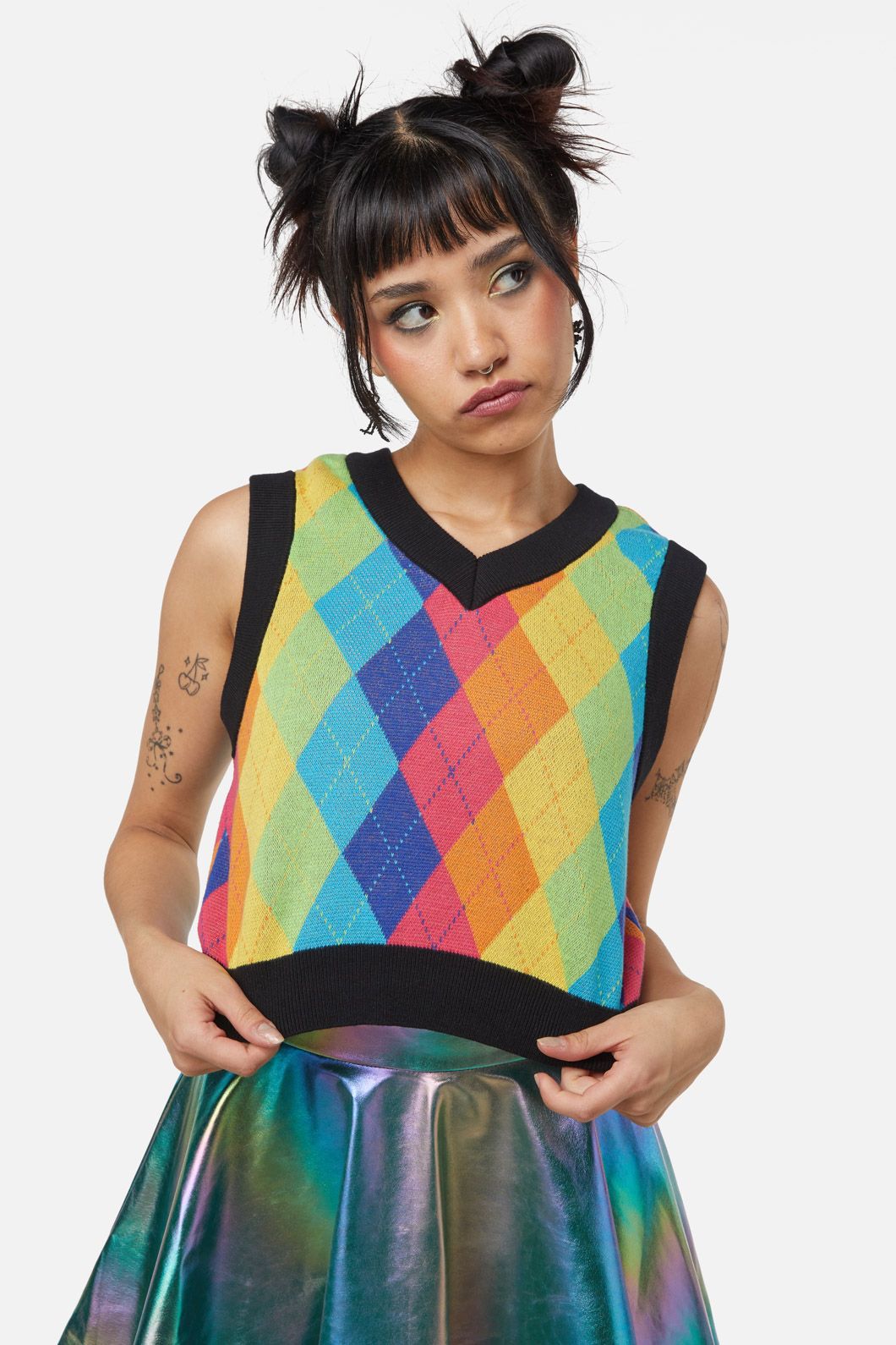 Dangerfield - Rainbow Argyle Knit Vest - rainbow