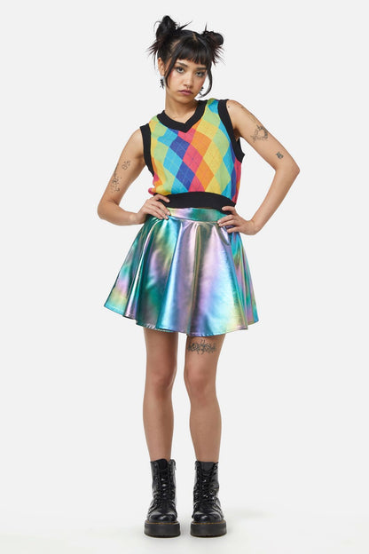 Dangerfield - Rainbow Argyle Knit Vest - rainbow