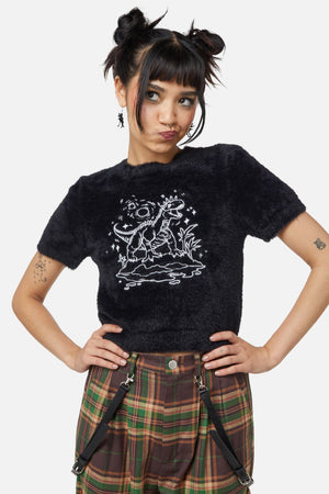 Dangerfield - Triassic Embroidery Fluffy Knit - black