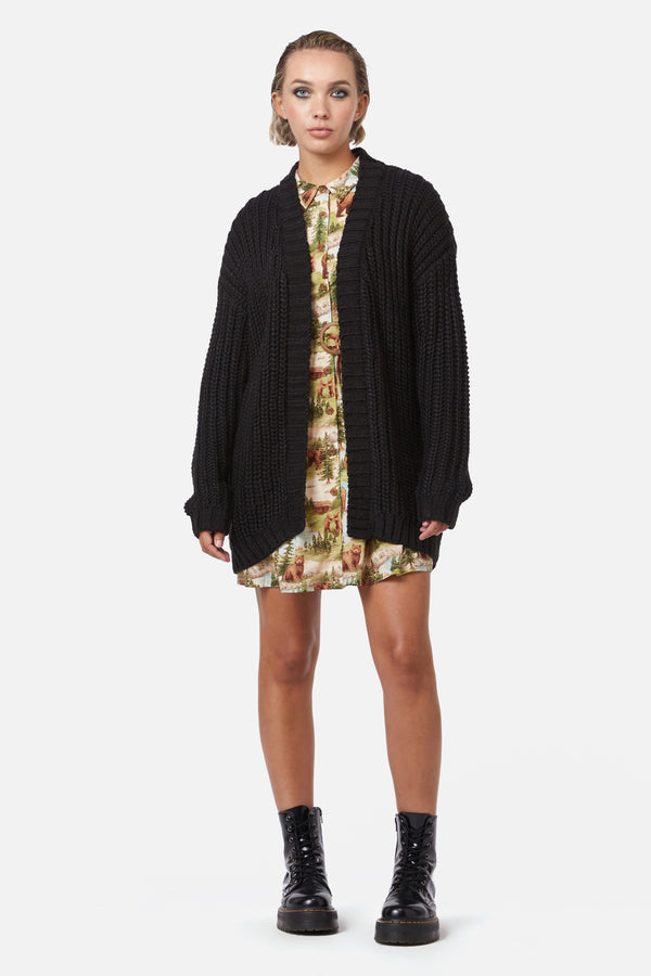 Dangerfield - Field Work Chunky Knit Cardi - black