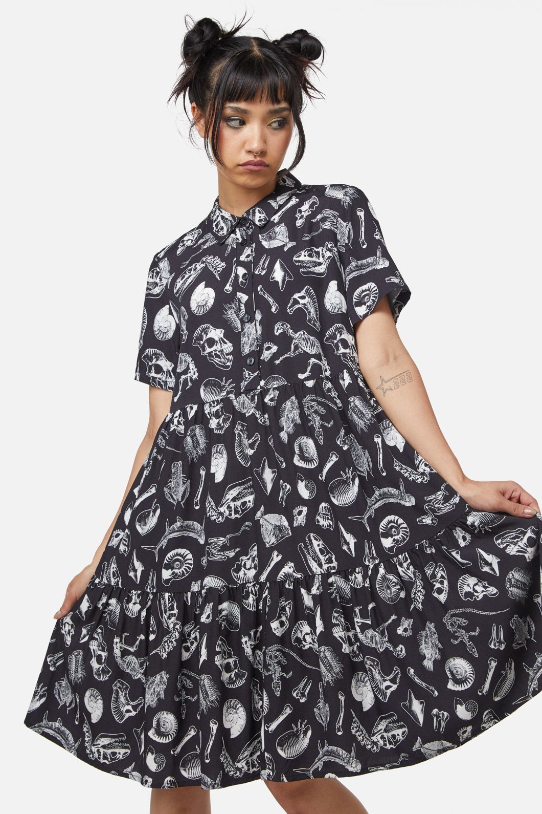 Dangerfield - Body Fossils Printed Dress - black
