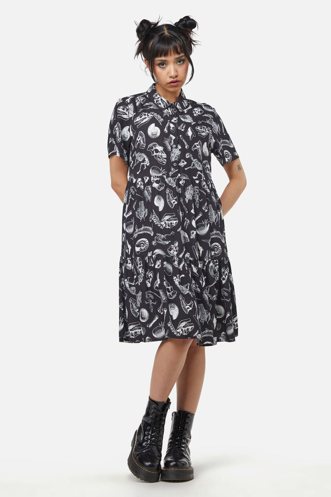 Dangerfield - Body Fossils Printed Dress - black