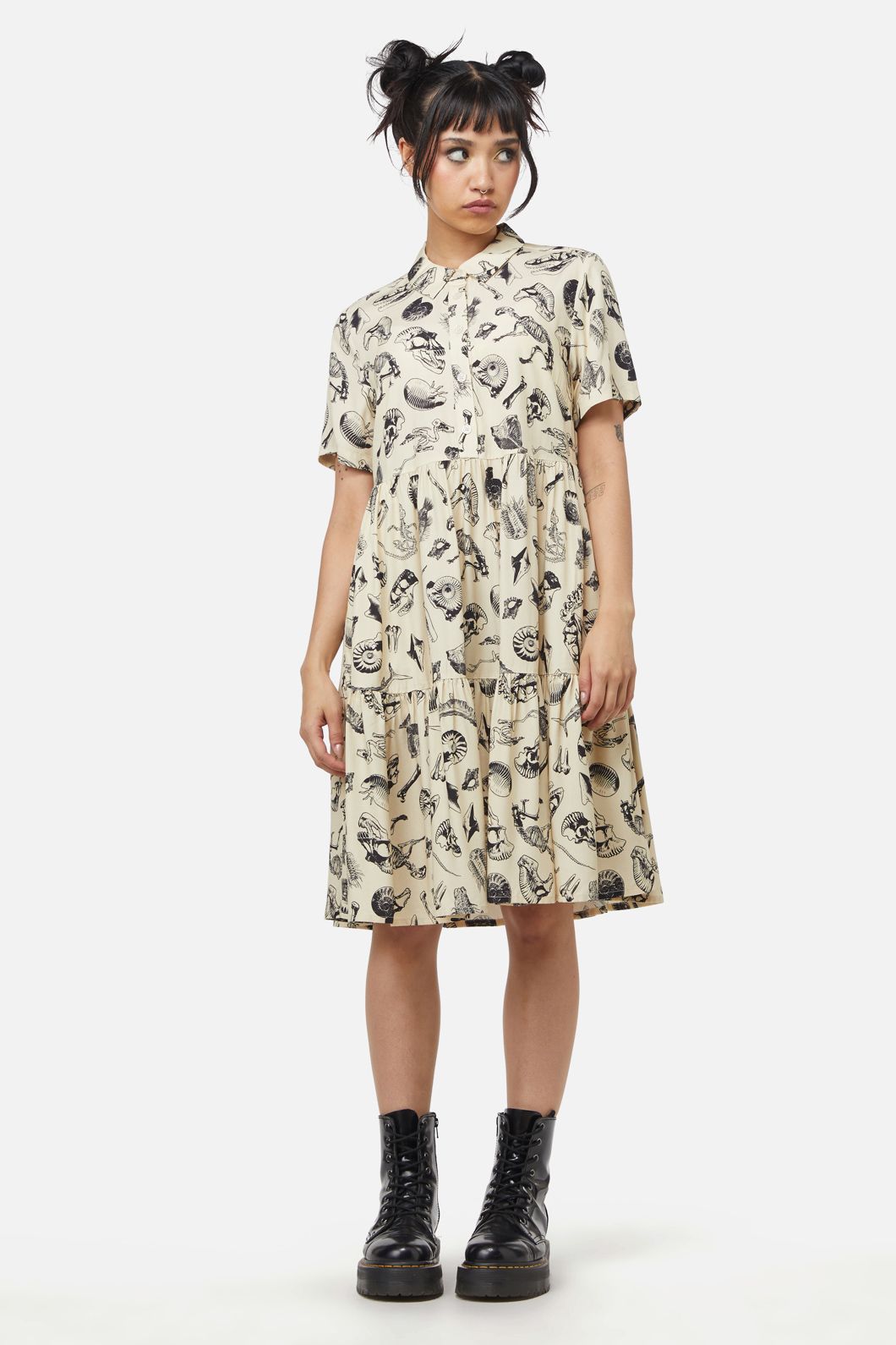 Dangerfield - Body Fossils Printed Dress - cream
