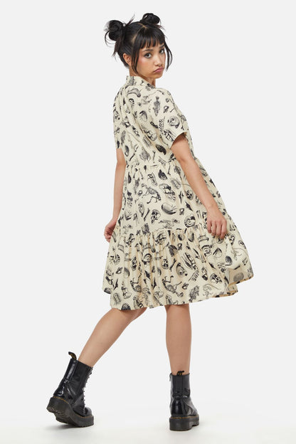 Dangerfield - Body Fossils Printed Dress - cream
