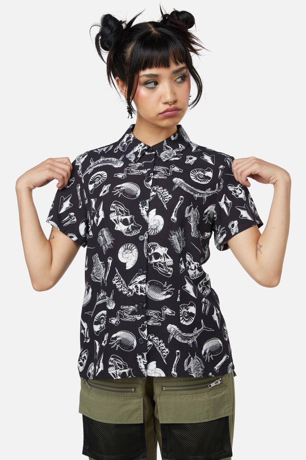 Dangerfield - Body Fossils Printed Blouse - black
