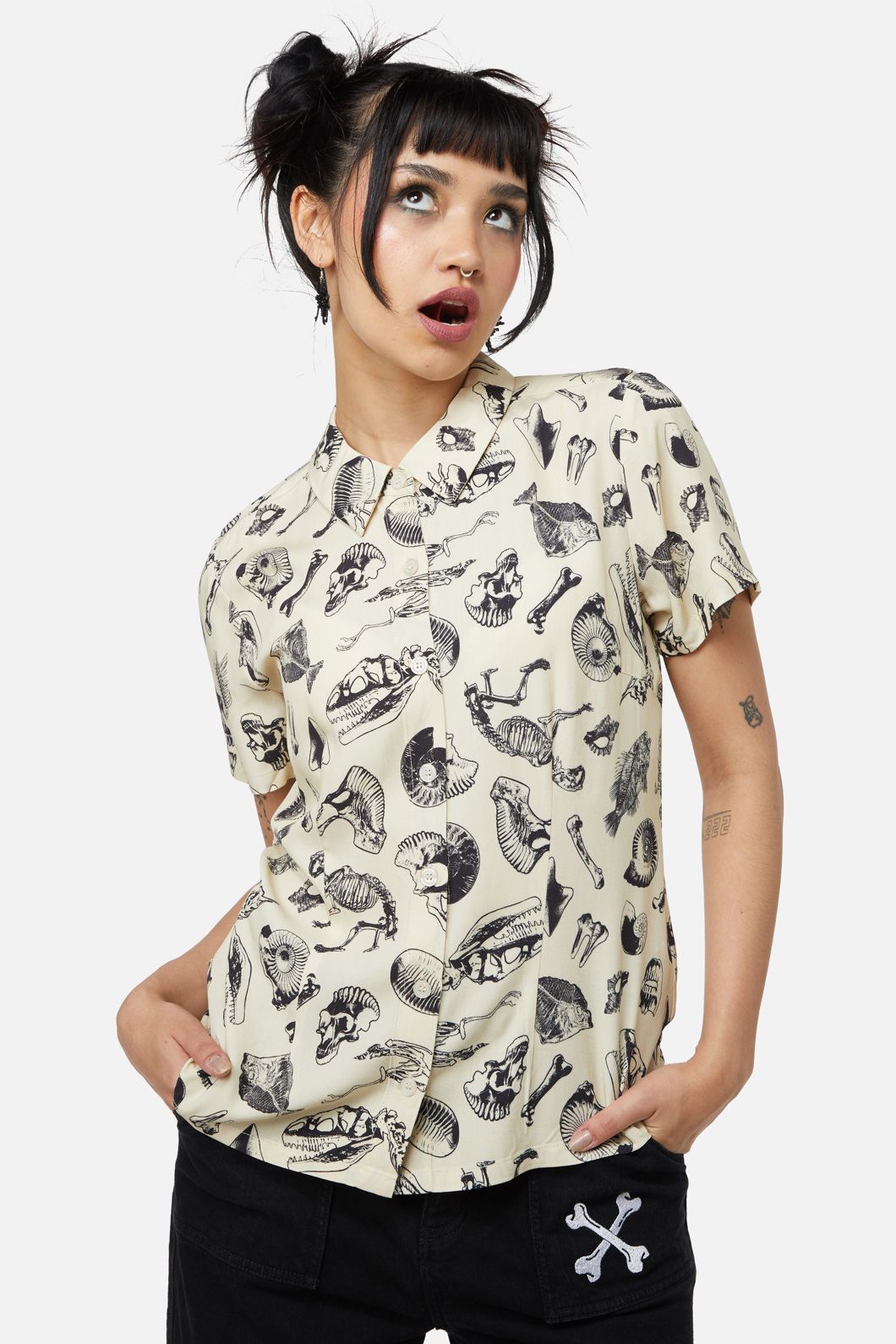 Dangerfield - Body Fossils Printed Blouse - cream