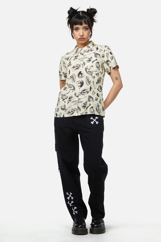 Dangerfield - Body Fossils Printed Blouse - cream