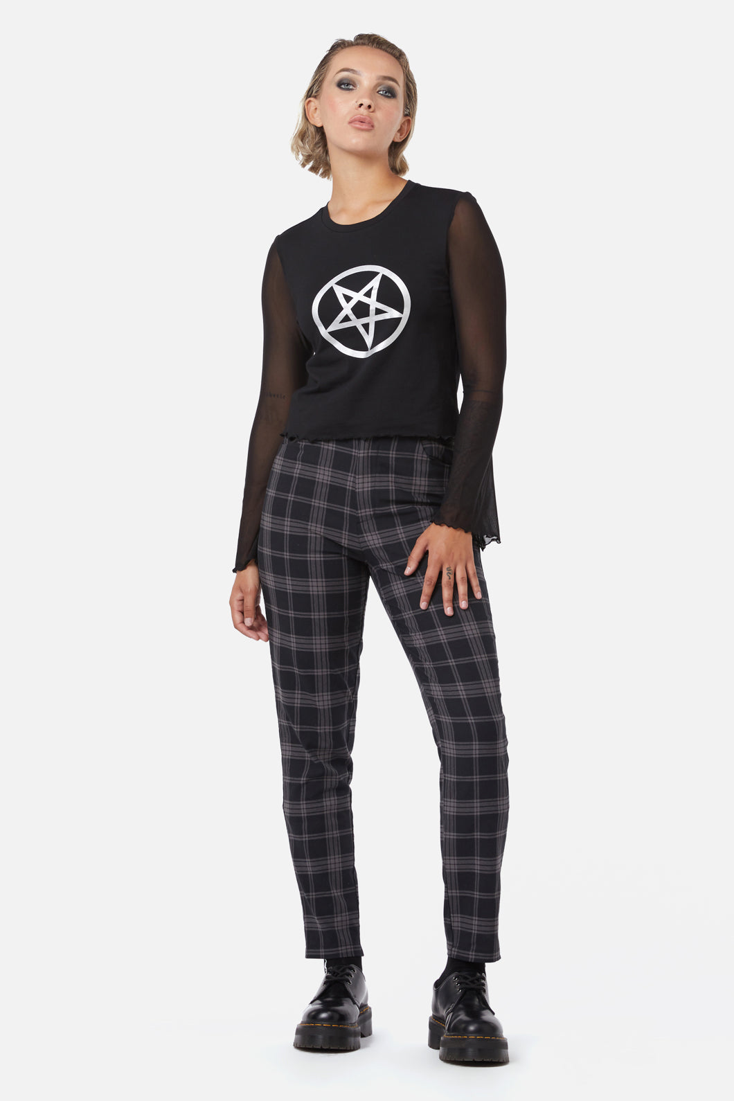 Dangerfield - Pentagram Contrast Mesh Top - black