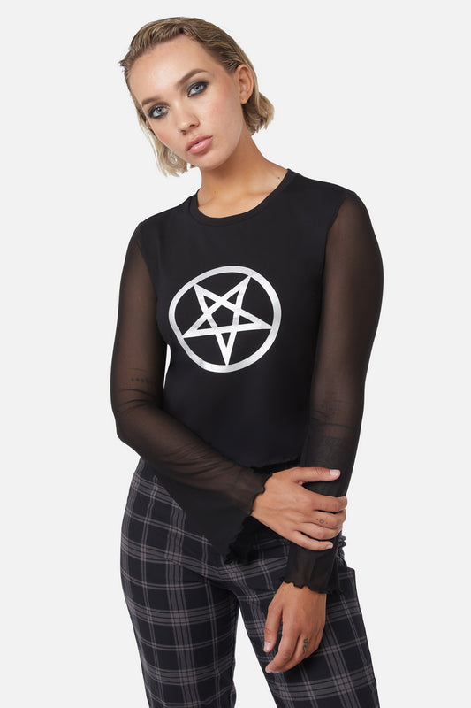 Dangerfield - Pentagram Contrast Mesh Top - black