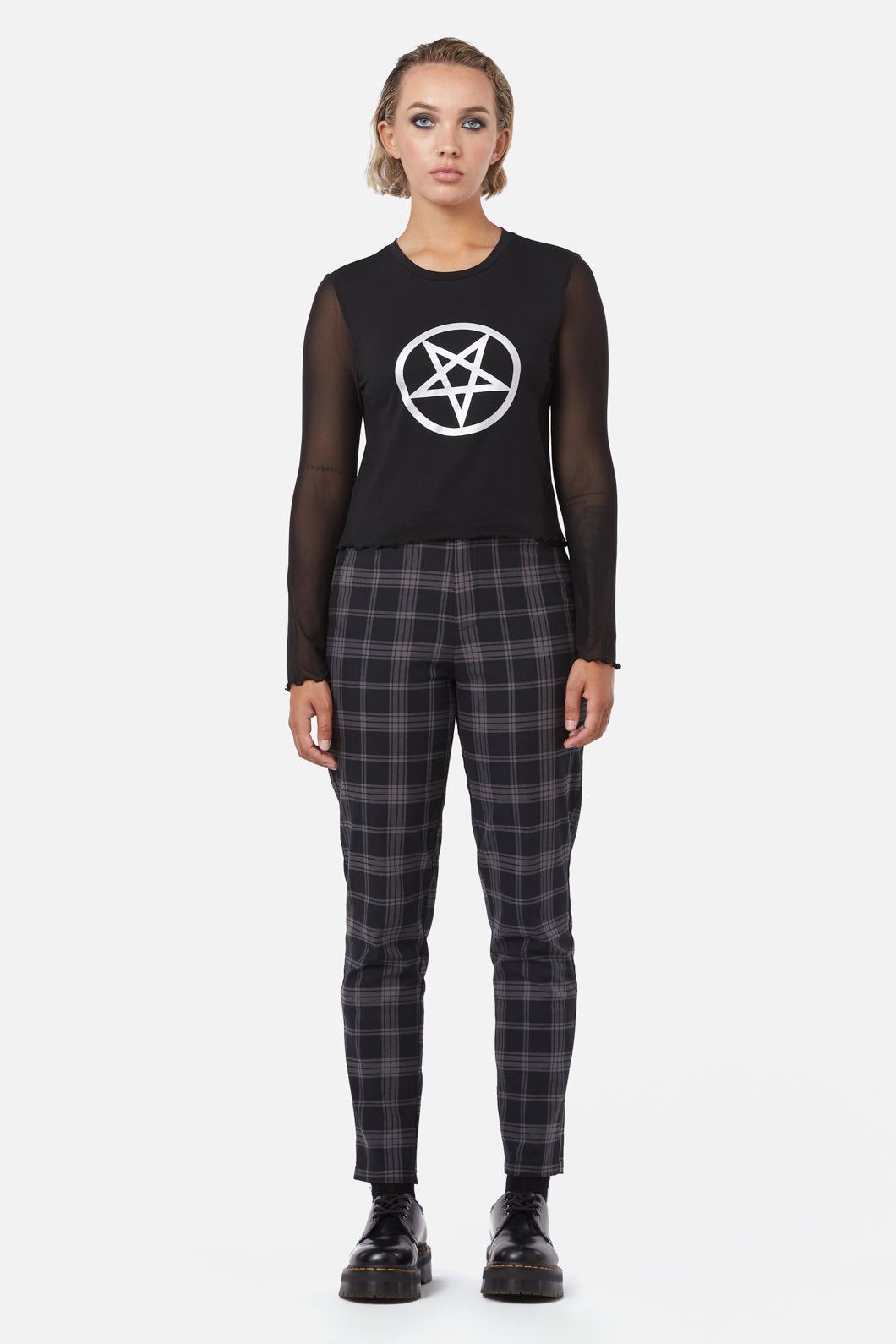 Dangerfield - Pentagram Contrast Mesh Top - black