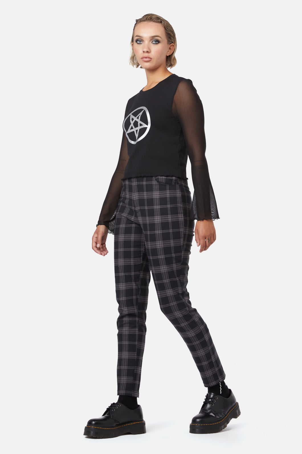 Dangerfield - Pentagram Contrast Mesh Top - black