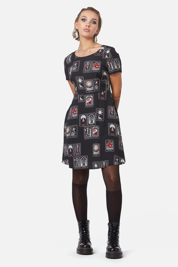 Dangerfield - Tarot Spread Print Dress - black