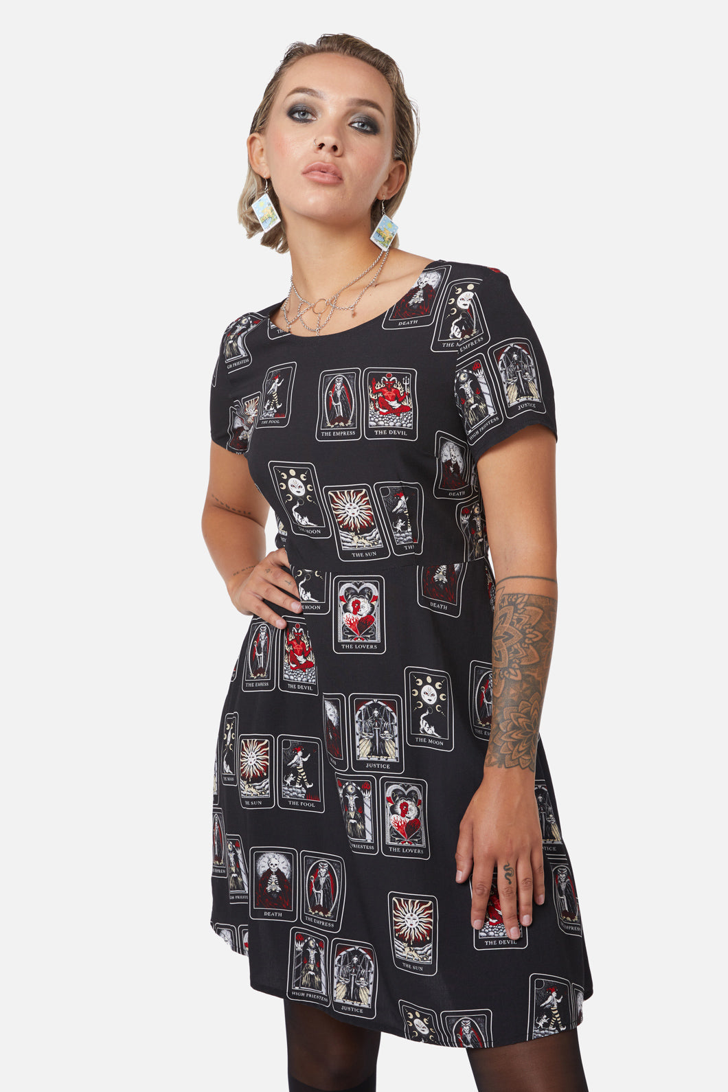 Dangerfield - Tarot Spread Print Dress - black