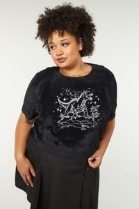 Dangerfield - Curve Triassic Embroidery Fluffy Knit - black
