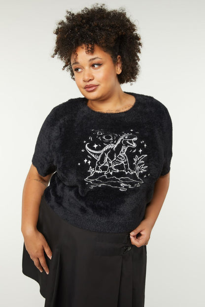 Dangerfield - Curve Triassic Embroidery Fluffy Knit - black