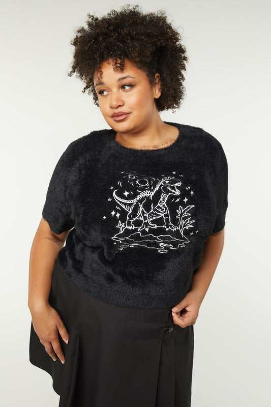 Dangerfield - Curve Triassic Embroidery Fluffy Knit - black
