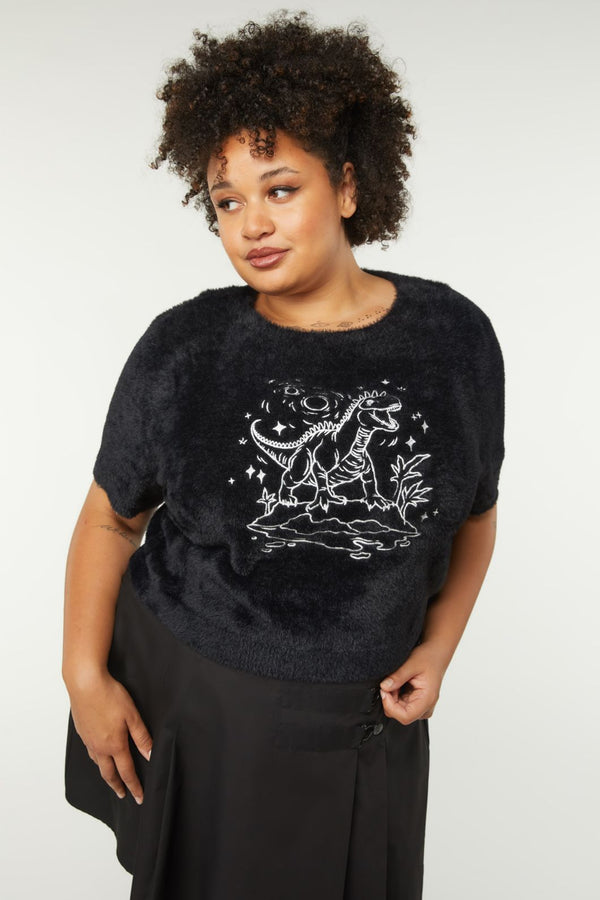 Dangerfield - Curve Triassic Embroidery Fluffy Knit - black
