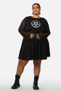 Dangerfield - Curve Pentagram Contrast Mesh Top - black