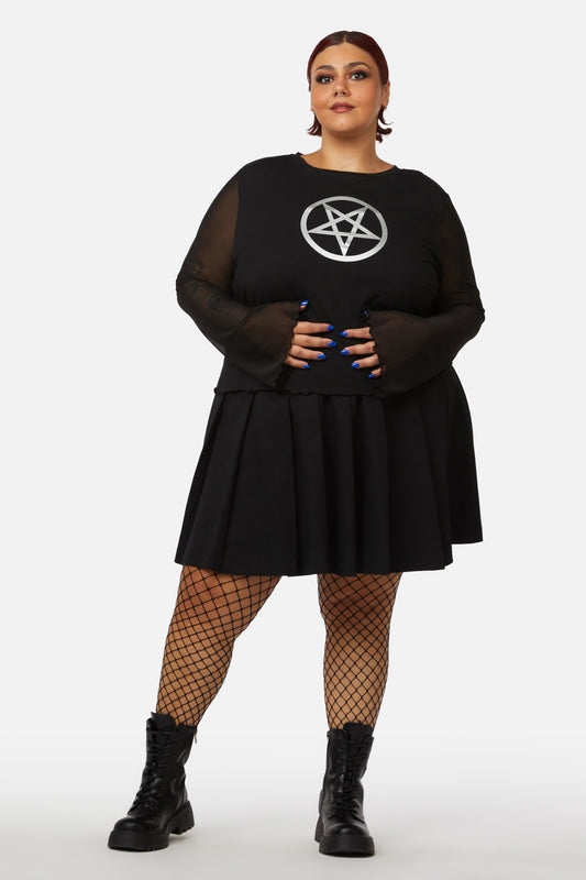 Dangerfield - Curve Pentagram Contrast Mesh Top - black