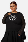 Dangerfield - Curve Pentagram Contrast Mesh Top - black