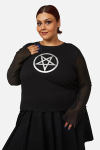 Dangerfield - Curve Pentagram Contrast Mesh Top - black