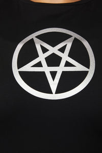Dangerfield - Curve Pentagram Contrast Mesh Top - black