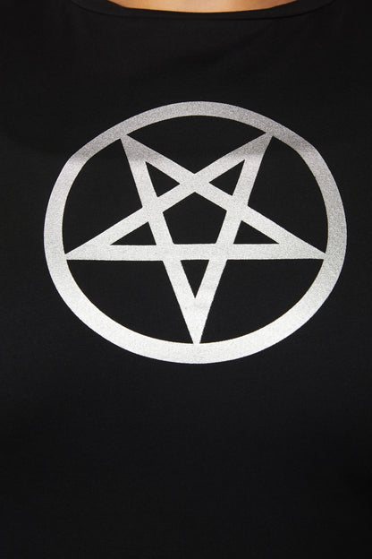 Dangerfield - Curve Pentagram Contrast Mesh Top - black