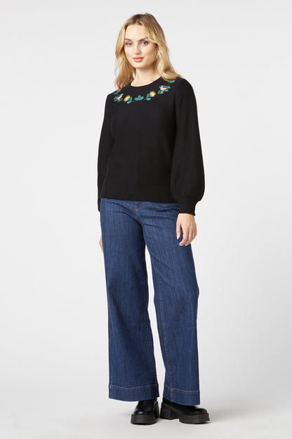 Princess Highway - Protea Embroidered Jumper - black