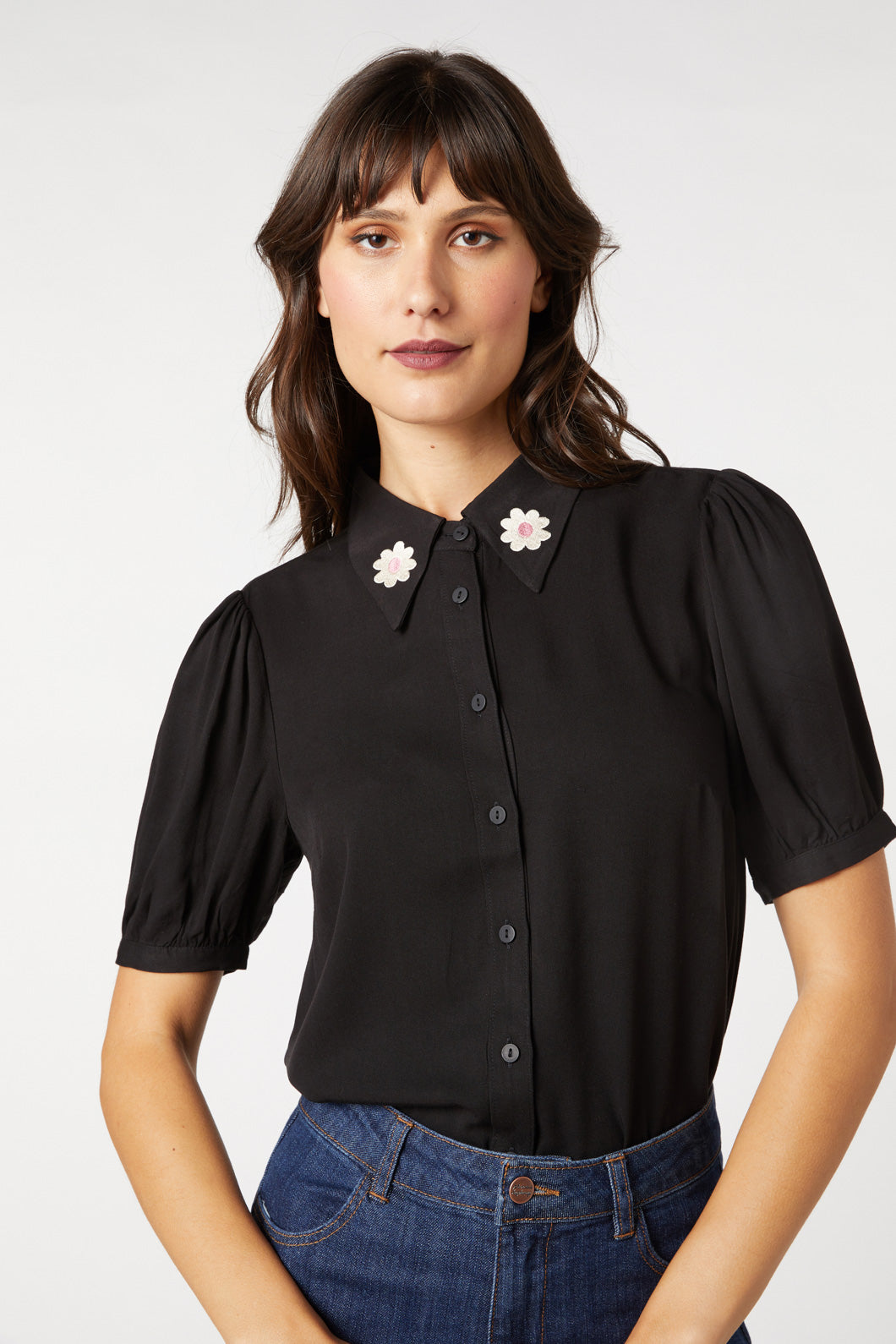 Princess Highway - Miss Daisy Embroidered Blouse - black
