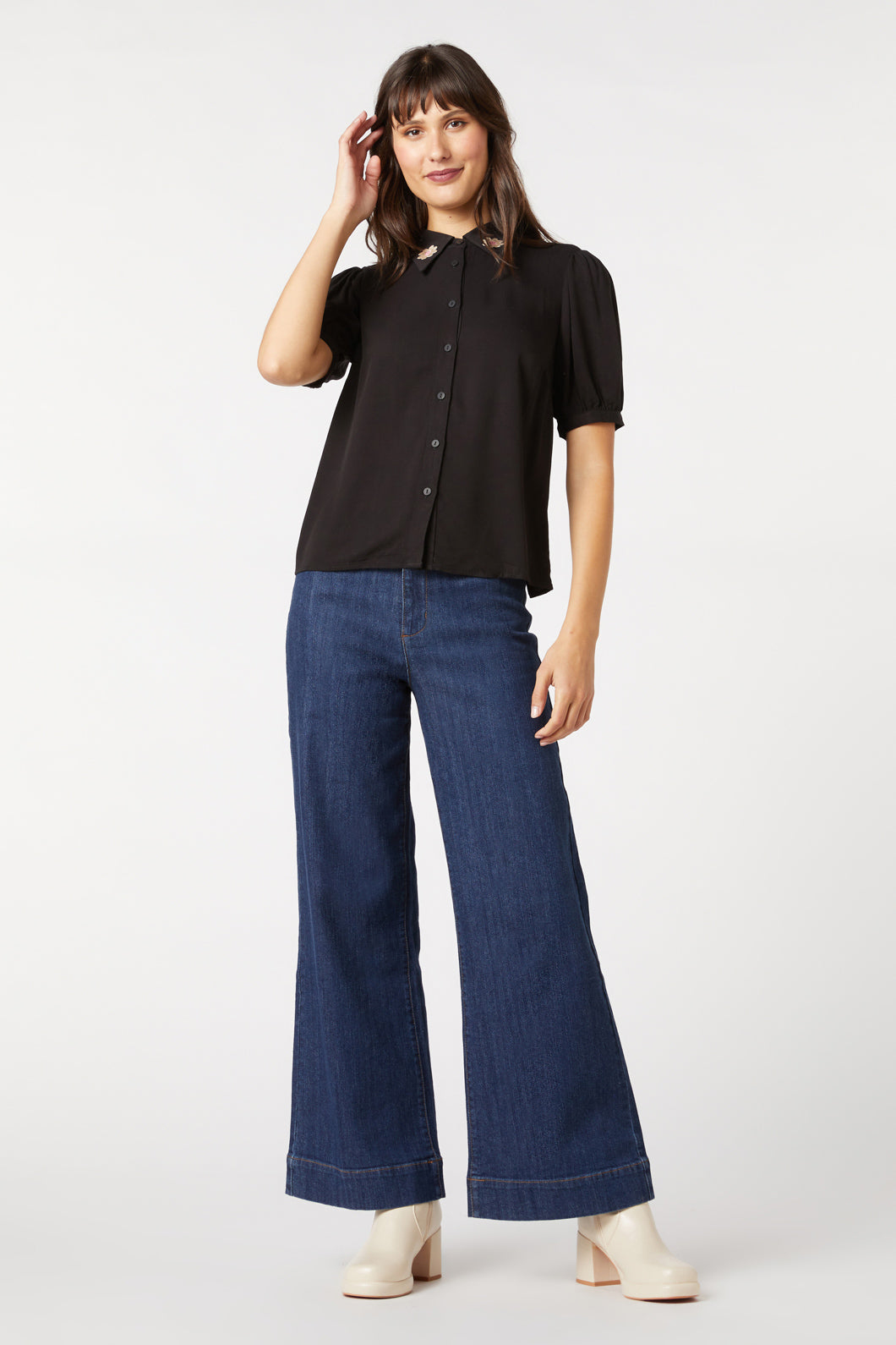 Princess Highway - Miss Daisy Embroidered Blouse - black