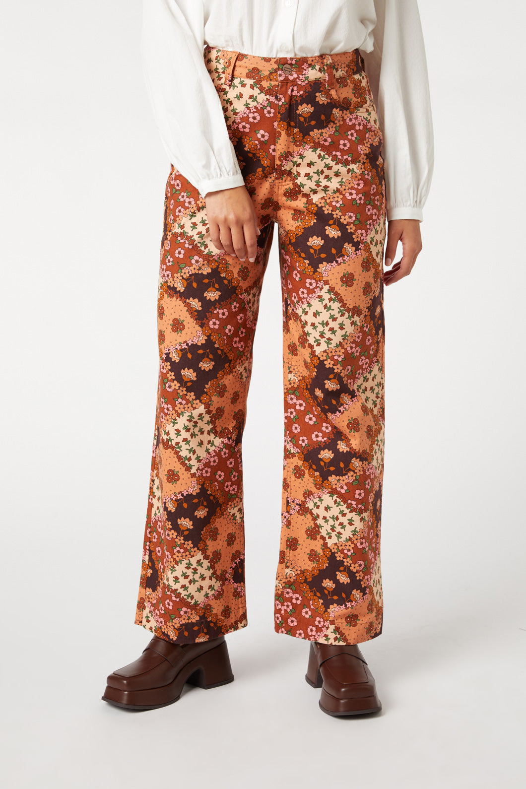 Princess Highway - Patchwork Flower Jean - chocolate