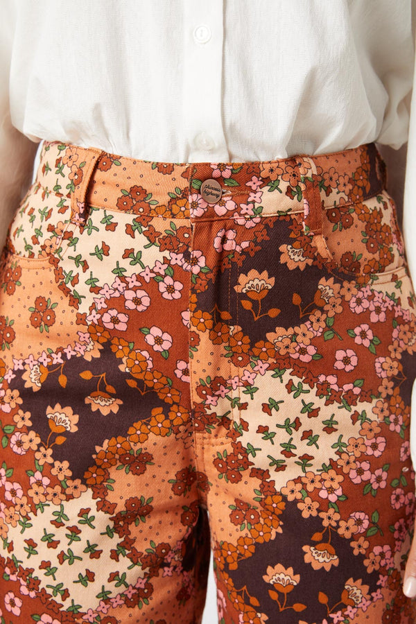 Princess Highway - Patchwork Flower Jean - chocolate