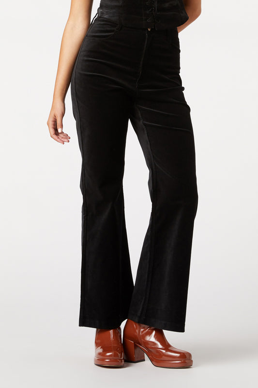 Princess Highway - Sadie Velvet Flare Jean - black