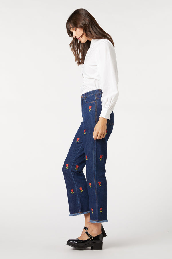 Princess Highway - Tulip Embroidered Jean - mid-denim