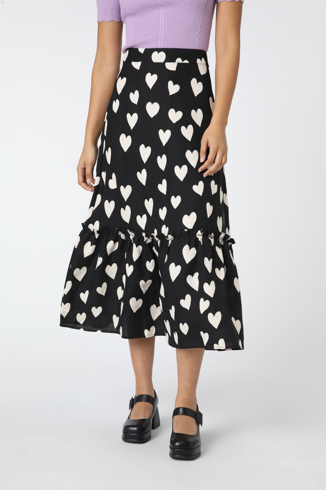 Princess Highway - Love Hearts Midi Skirt - black