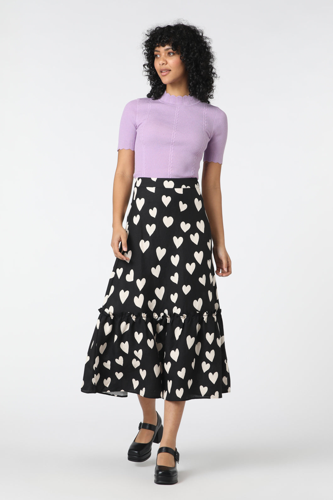 Princess Highway - Love Hearts Midi Skirt - black