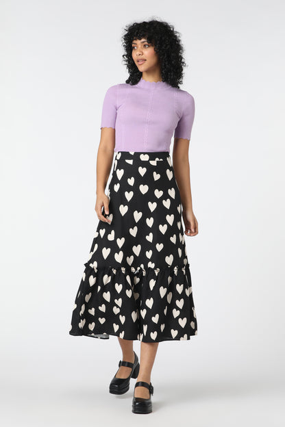 Princess Highway - Love Hearts Midi Skirt - black